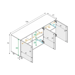 Cucina|Madie > Dmora Credenza bianca 154x41x75h cm 3 ante - Acrolorum Marrone Rovere, Bianco