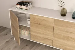 Cucina|Madie > Dmora Credenza bianca 154x41x75h cm 3 ante - Acrolorum Marrone Rovere, Bianco