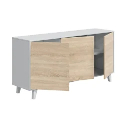 Cucina|Madie > Dmora Credenza bianca 154x41x75h cm 3 ante - Acrolorum Marrone Rovere, Bianco