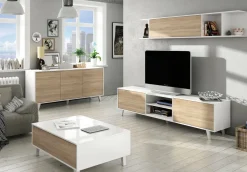 Cucina|Madie > Dmora Credenza bianca 154x41x75h cm 3 ante - Acrolorum Marrone Rovere, Bianco