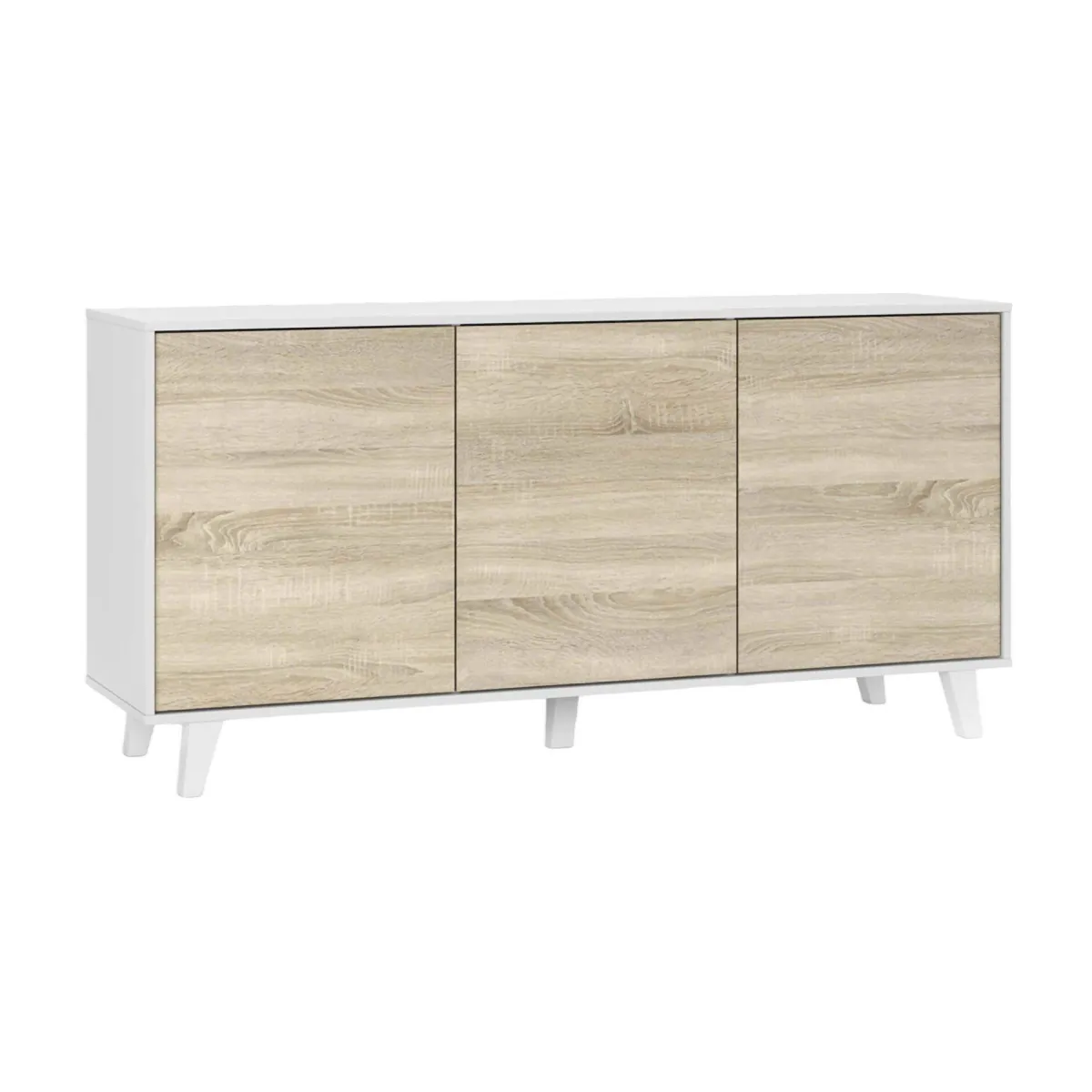 Cucina|Madie > Dmora Credenza bianca 154x41x75h cm 3 ante - Acrolorum Marrone Rovere, Bianco
