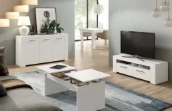 Cucina|Madie > Dmora Credenza bianca 144x42x80h cm 3 ante - Amaculi Bianco