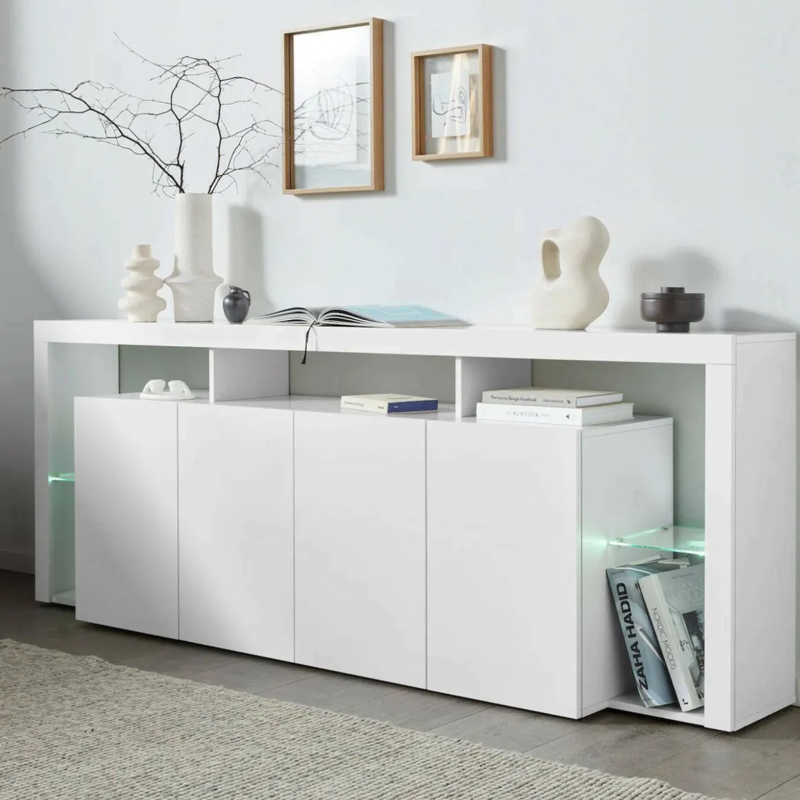 Credenza bianca 220x40x80h cm 4 ante - Atak