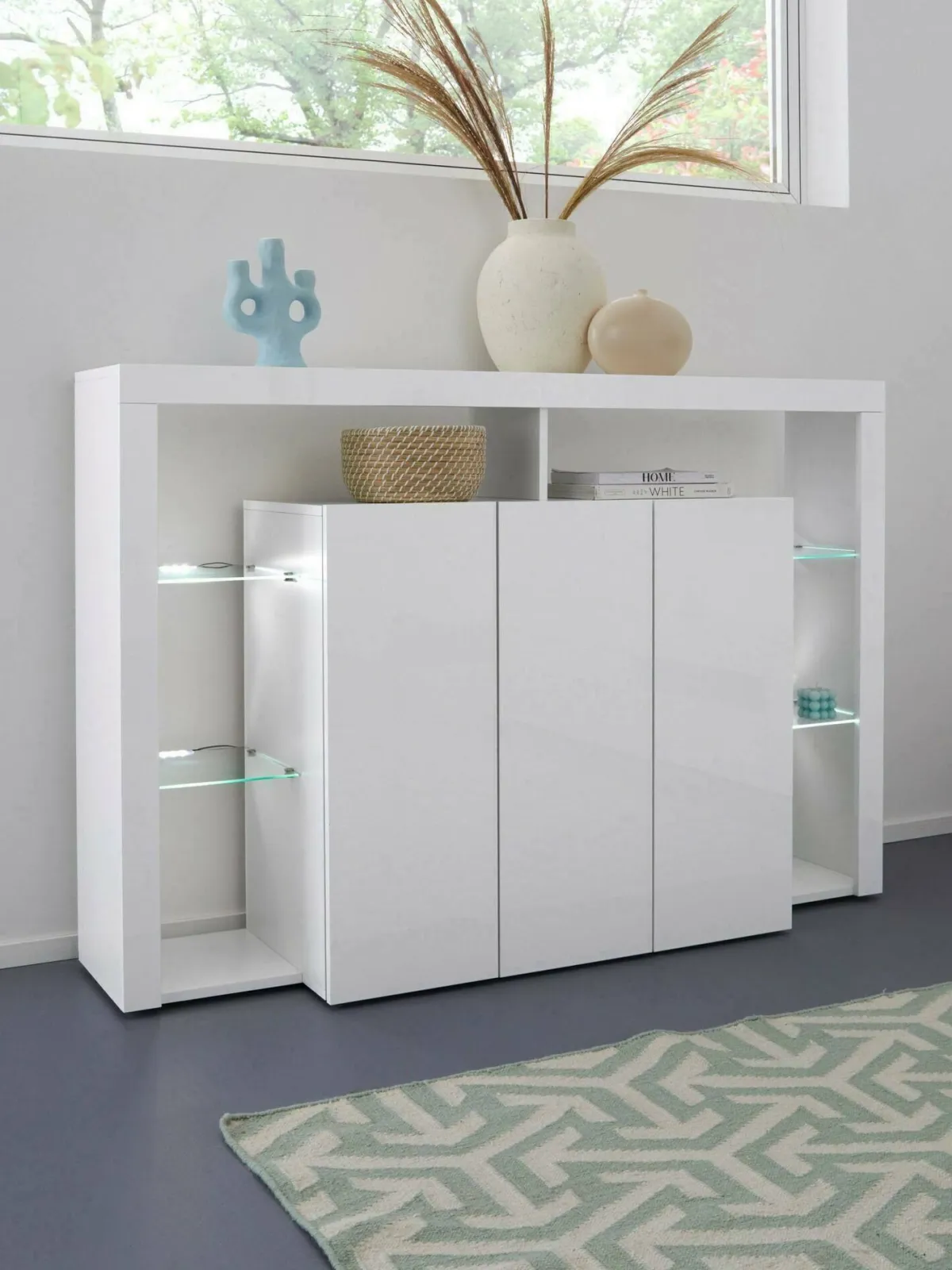 Cucina|Salotto > Dmora Credenza bianca 150x40x100h cm 3 ante - Bagnasco Bianco