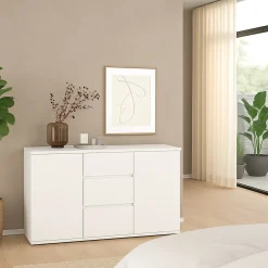 Credenza bianca 119x40x83h cm 2 ante e 3 cassetti - Zumpano