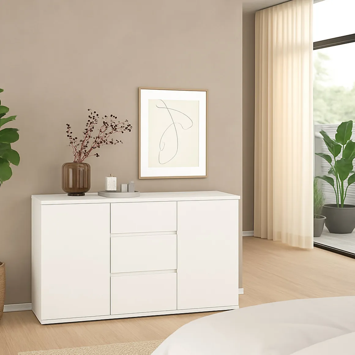 Credenza bianca 119x40x83h cm 2 ante e 3 cassetti - Zumpano