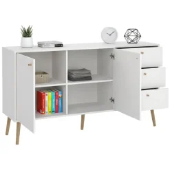 Madie|Credenze > Dmora Credenza bianca 147x39x81h cm 2 ante e 3 cassetti - Erina Bianco