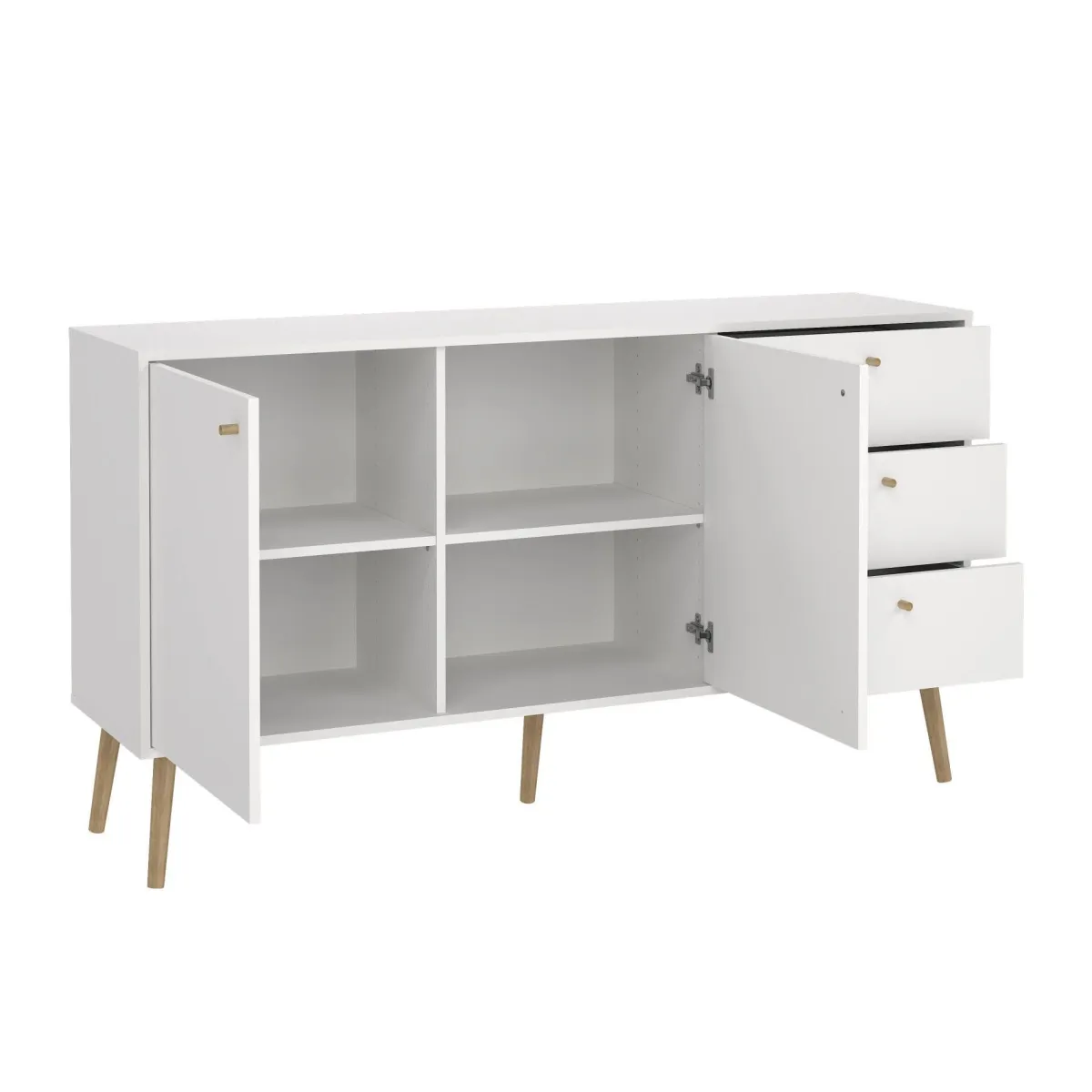 Madie|Credenze > Dmora Credenza bianca 147x39x81h cm 2 ante e 3 cassetti - Erina Bianco