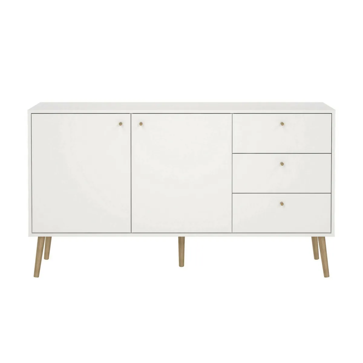 Madie|Credenze > Dmora Credenza bianca 147x39x81h cm 2 ante e 3 cassetti - Erina Bianco