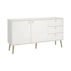 Madie|Credenze > Dmora Credenza bianca 147x39x81h cm 2 ante e 3 cassetti - Erina Bianco