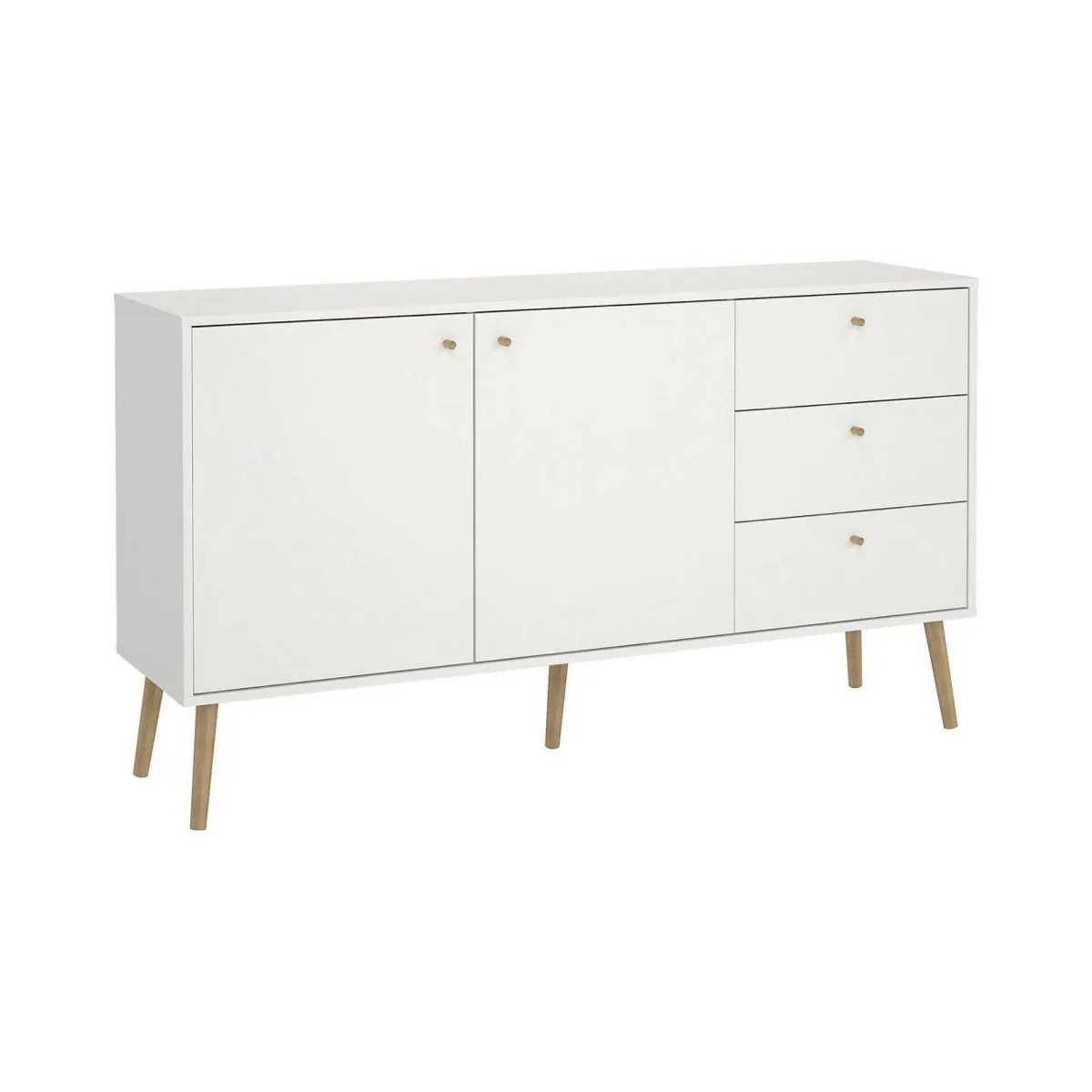 Madie|Credenze > Dmora Credenza bianca 147x39x81h cm 2 ante e 3 cassetti - Erina Bianco