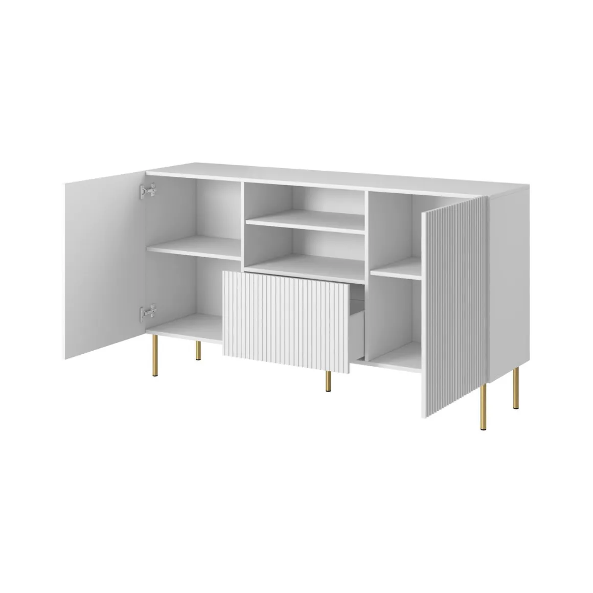 Madie|Credenze > Dmora Credenza bianca 151x38x79h cm 2 ante e 3 cassetti - Whitney Bianco