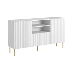 Madie|Credenze > Dmora Credenza bianca 151x38x79h cm 2 ante e 3 cassetti - Whitney Bianco