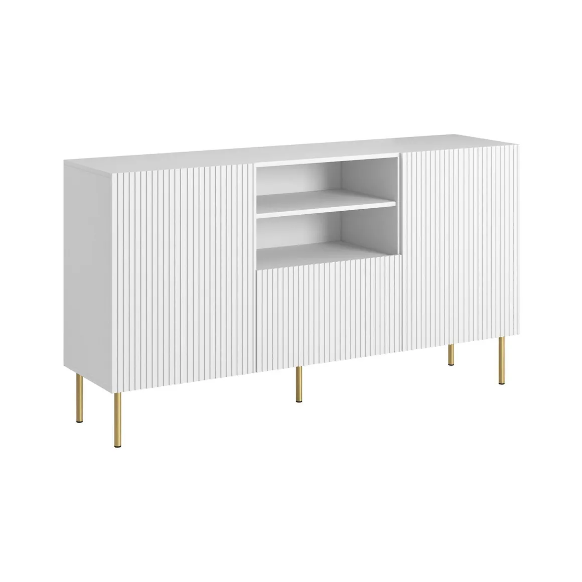 Madie|Credenze > Dmora Credenza bianca 151x38x79h cm 2 ante e 3 cassetti - Whitney Bianco