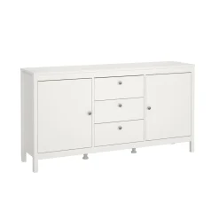 Madie|Credenze > Dmora Credenza bianca 151x38x79h cm 2 ante e 3 cassetti - Whitney Bianco