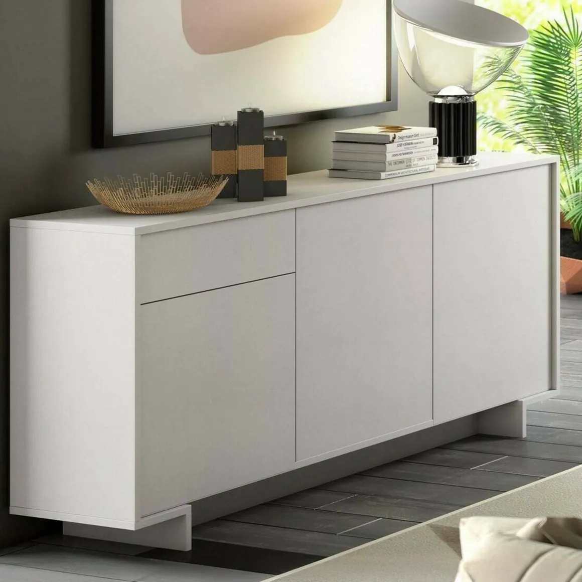 Madie|Credenze > Dmora Credenza bianca 178x40x113h cm 2 ante e 2 cassetti - Albinea Bianco