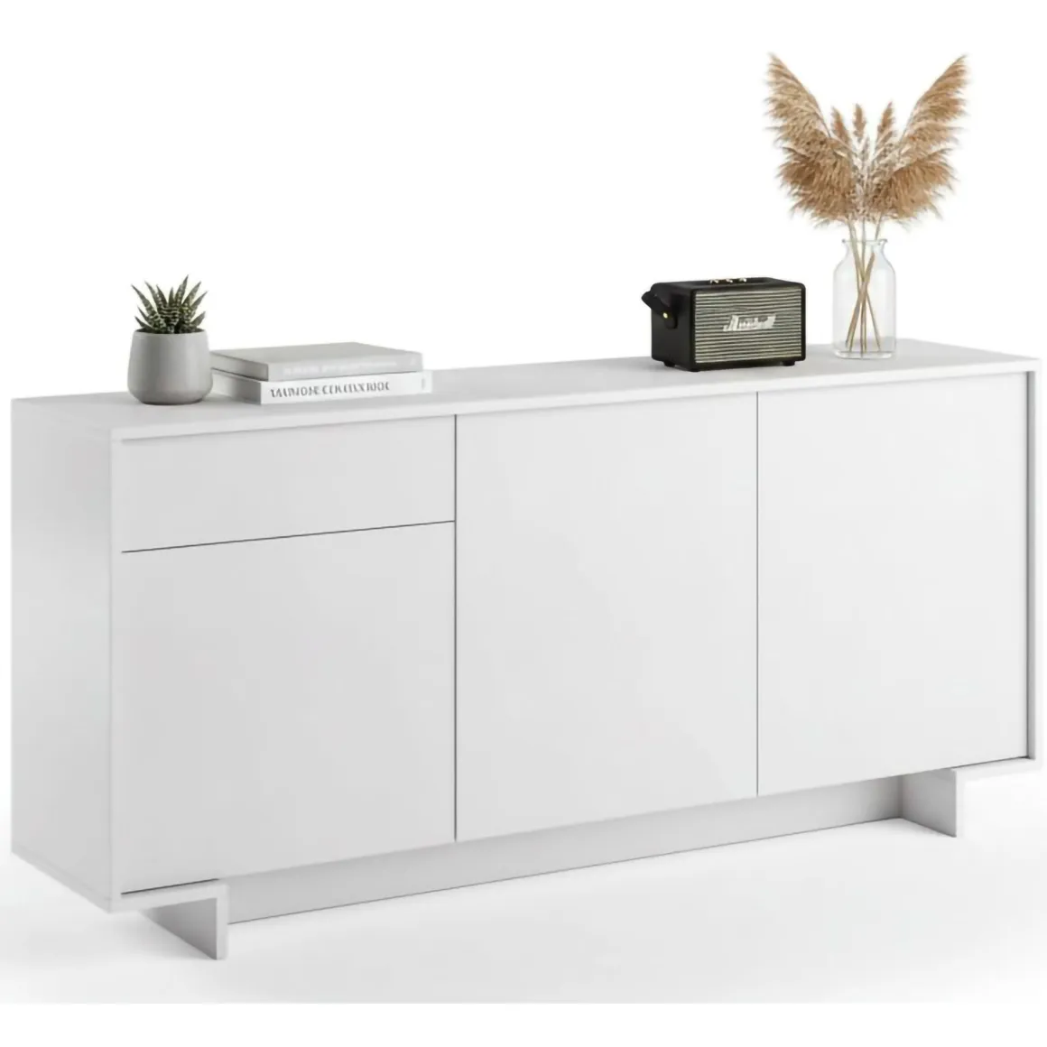 Madie|Credenze > Dmora Credenza bianca 178x40x113h cm 2 ante e 2 cassetti - Albinea Bianco