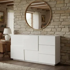 Cucina|Madie > Dmora Credenza bianca 180x44x86h cm 2 ante e 3 cassetti - Avelignese Bianco