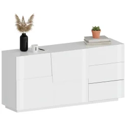 Cucina|Madie > Dmora Credenza bianca 180x44x86h cm 2 ante e 3 cassetti - Avelignese Bianco