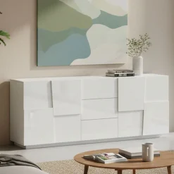 Cucina|Salotto > Dmora Credenza bianca 220x44x86h cm 4 ante e 3 cassetti - Astel Bianco