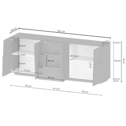 Cucina|Salotto > Dmora Credenza bianca 220x44x86h cm 4 ante e 3 cassetti - Astel Bianco