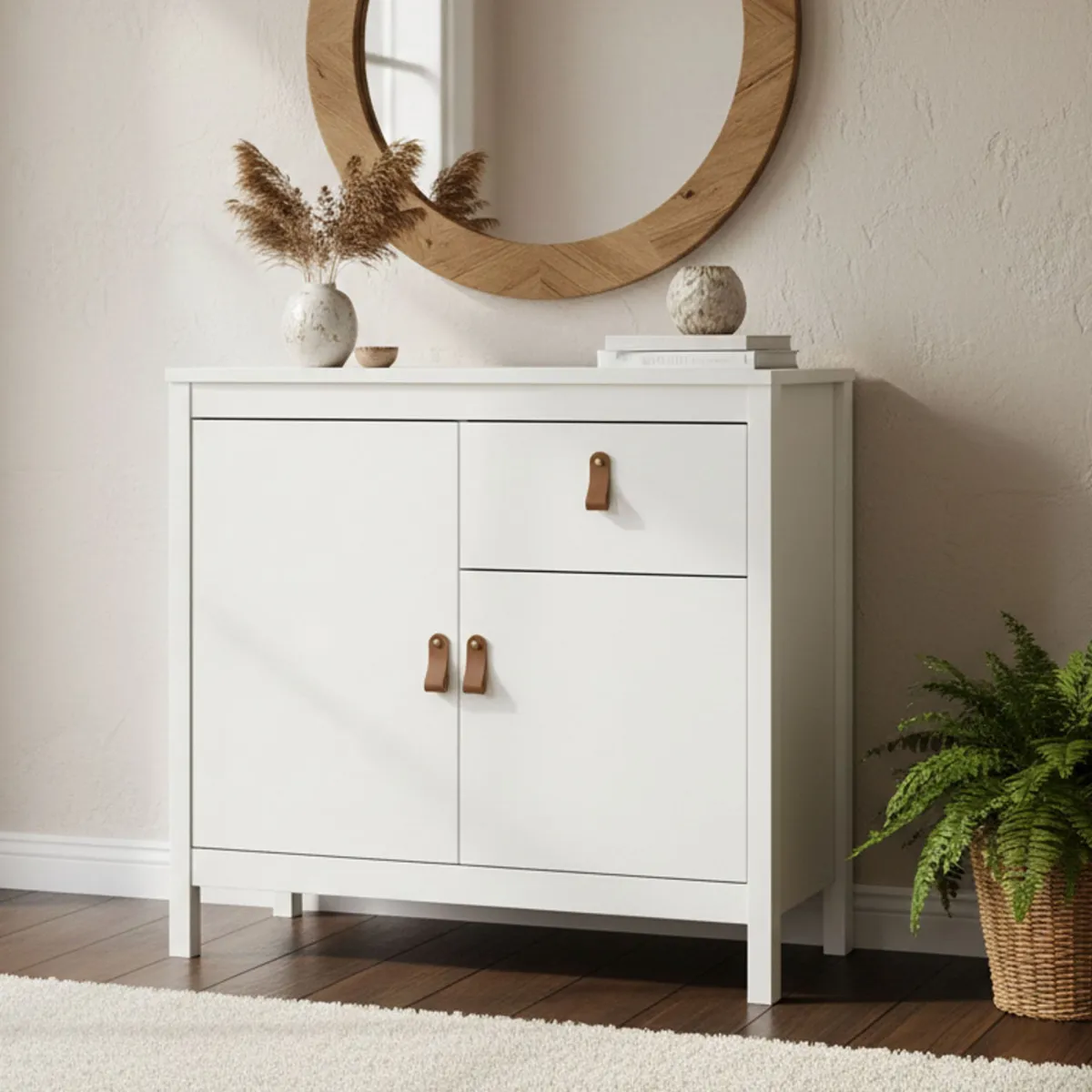 Madie|Credenze > Dmora Credenza bianca 82x38x79h cm 2 ante e 1 cassetto - Romagna Bianco
