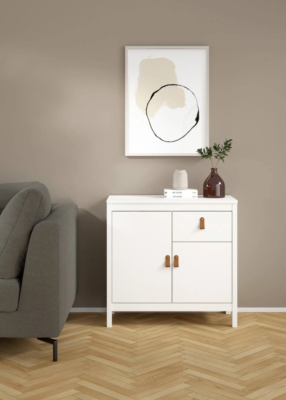 Madie|Credenze > Dmora Credenza bianca 82x38x79h cm 2 ante e 1 cassetto - Romagna Bianco