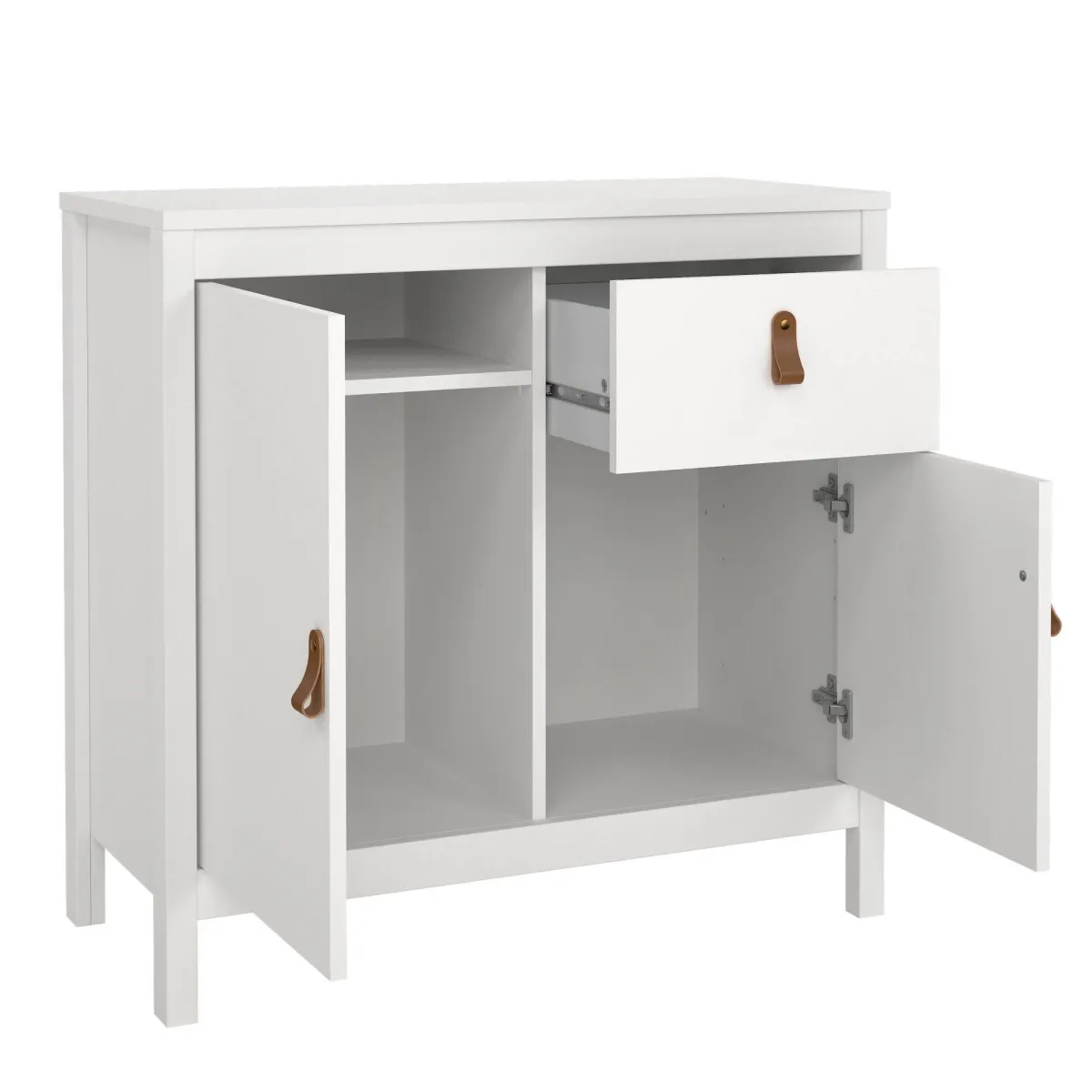 Madie|Credenze > Dmora Credenza bianca 82x38x79h cm 2 ante e 1 cassetto - Romagna Bianco