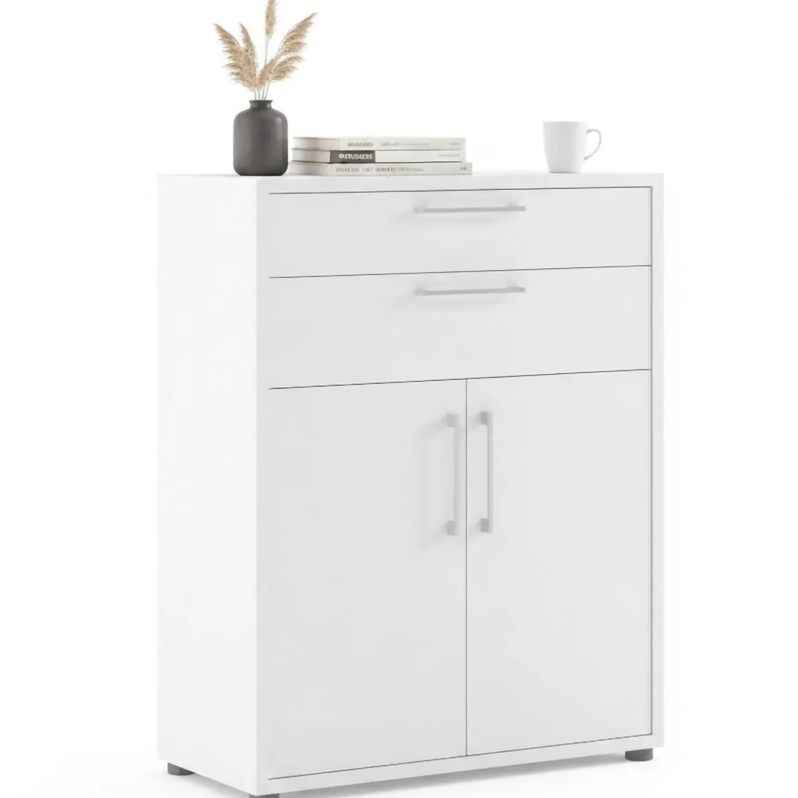 Credenza bianca 89x40x113h cm 2 ante e 2 cassetti - Agra