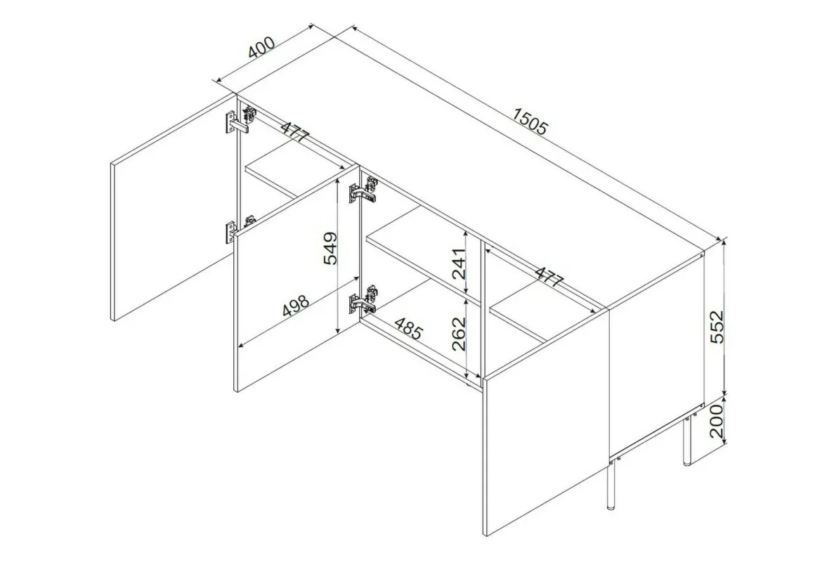 Credenza bianca 151x40x75h cm 3 ante - Vigasio