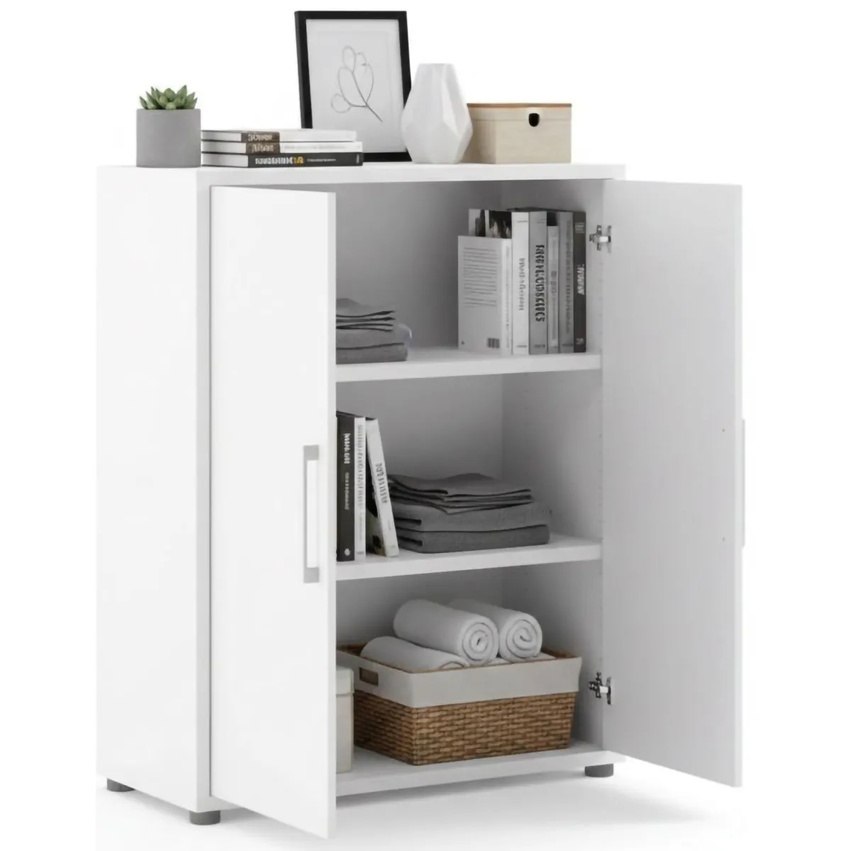 Madie|Credenze > Dmora Credenza bianca 89x40x113h cm 2 ante - Warszawa Bianco