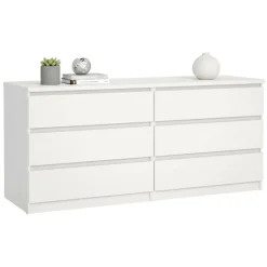 Madie|Credenze > Dmora Credenza bianca 153x50x70h cm 6 cassetti - Abacadabra Bianco