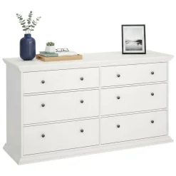 Madie|Credenze > Dmora Credenza bianca 163x51x88h cm 6 cassetti - Hibaru Bianco