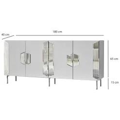 Madie|Credenze > Dmora Credenza Bianco Argento 4 Ripiani 4 Ante 180x40x80h cm, 8 Vani - Trigolo Argento, Bianco