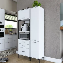 Credenza Bianco Bianco 8 Ripiani 3 Cassetti 100x40x199h cm, 2 Ante - Lotzorai