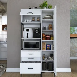 Credenza Bianco Bianco 8 Ripiani 3 Cassetti 100x40x199h cm, 2 Ante - Lotzorai