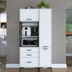 Credenza Bianco Bianco 8 Ripiani 3 Cassetti 100x40x199h cm, 2 Ante - Lotzorai