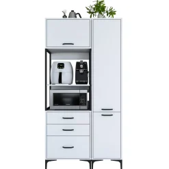 Credenza Bianco Bianco 8 Ripiani 3 Cassetti 100x40x199h cm, 2 Ante - Lotzorai