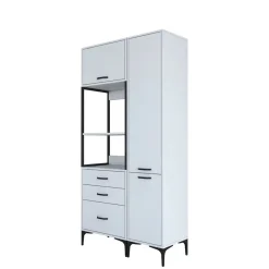 Credenza Bianco Bianco 8 Ripiani 3 Cassetti 100x40x199h cm, 2 Ante - Lotzorai