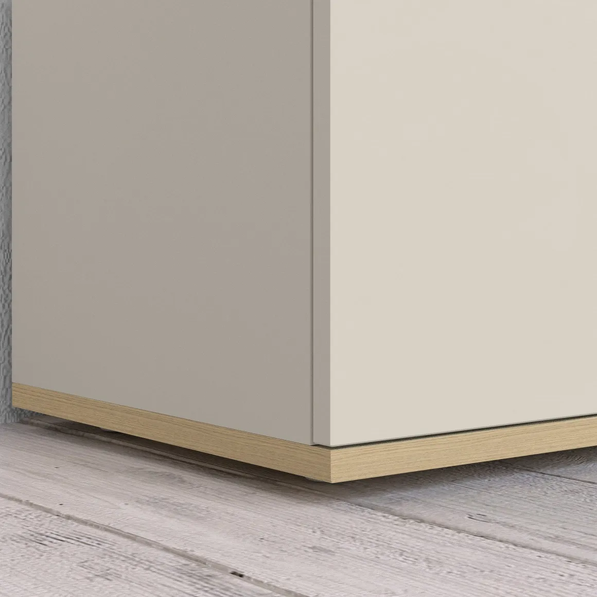 Credenza Bianco Cashmere Marrone Rovere Chiaro 7 Ripiani Apertura Battente 200x35x70h cm, 5 Ante Made in Italy - Cordele
