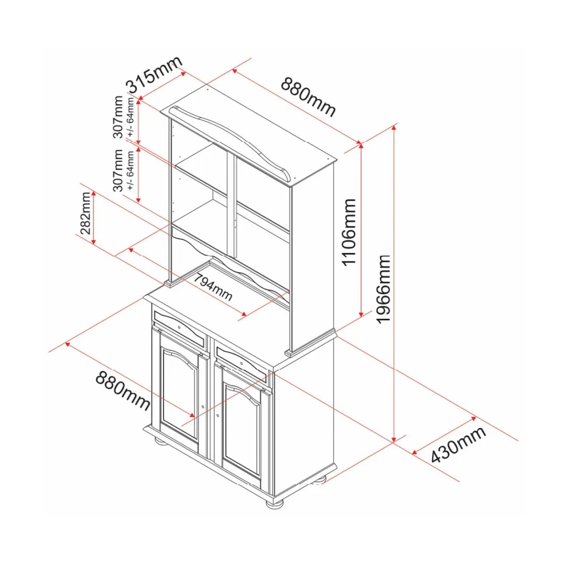 Credenza Bianco 2 Cassetti 2 Ripiani 88x32x198h cm, Apertura Battente, Scorrevole - Quadri