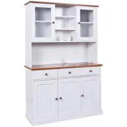 Madie|Credenze > Dmora Credenza Bianco 3 Cassetti 4 Ripiani 131x45x181h cm, Apertura Battente - Loranze Marrone Quercia, Bianco