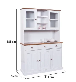 Madie|Credenze > Dmora Credenza Bianco 3 Cassetti 4 Ripiani 131x45x181h cm, Apertura Battente - Loranze Marrone Quercia, Bianco