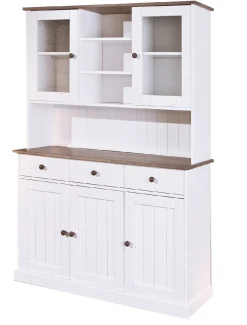 Madie|Credenze > Dmora Credenza Bianco 3 Cassetti 4 Ripiani 131x45x181h cm, Apertura Battente - Loranze Marrone Quercia, Bianco
