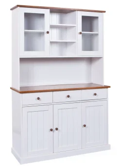 Madie|Credenze > Dmora Credenza Bianco 3 Cassetti 4 Ripiani 131x45x181h cm, Apertura Battente - Loranze Marrone Quercia, Bianco