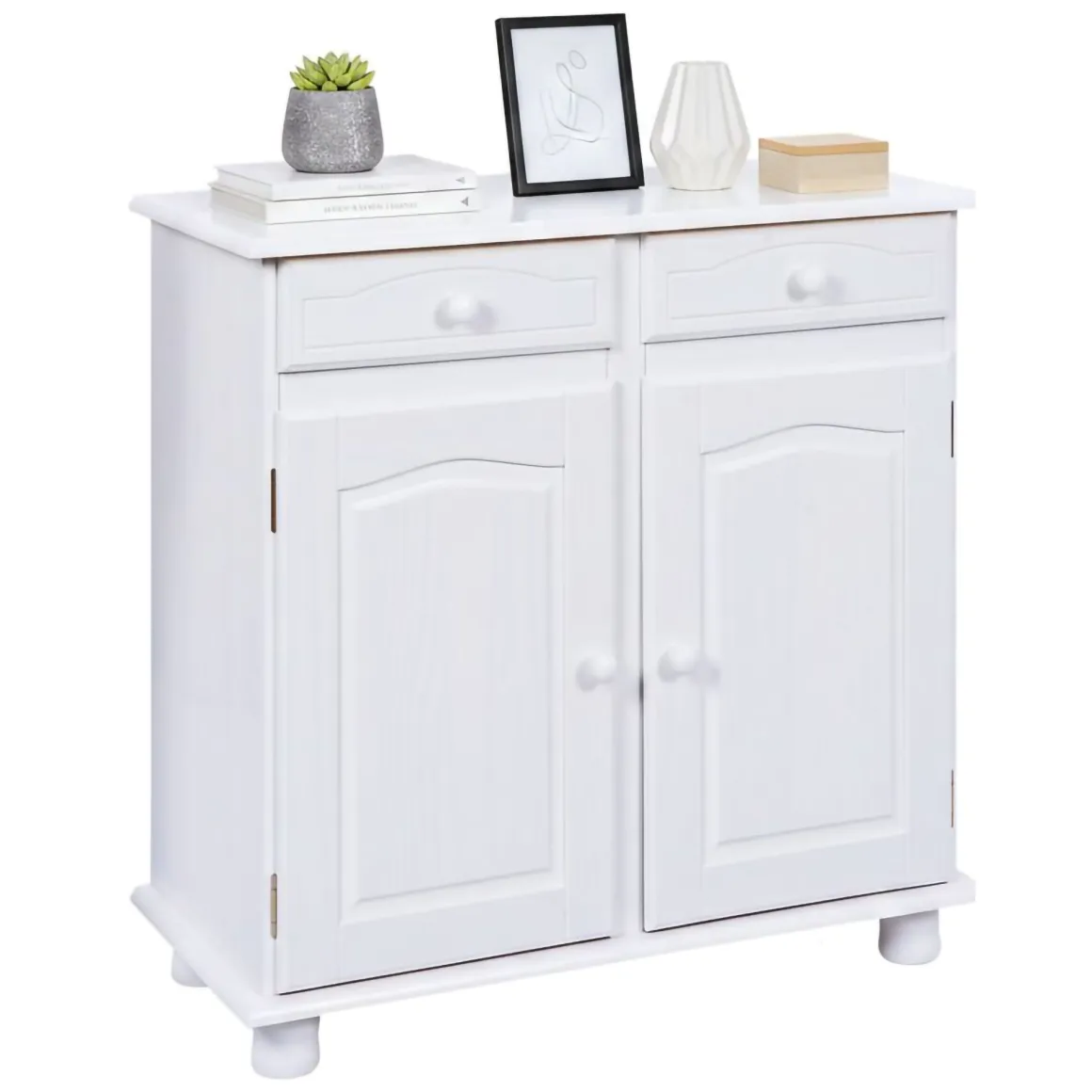 Credenza Bianco 2 Cassetti un Ripiano 88x43x87h cm, Apertura Battente - Pallare