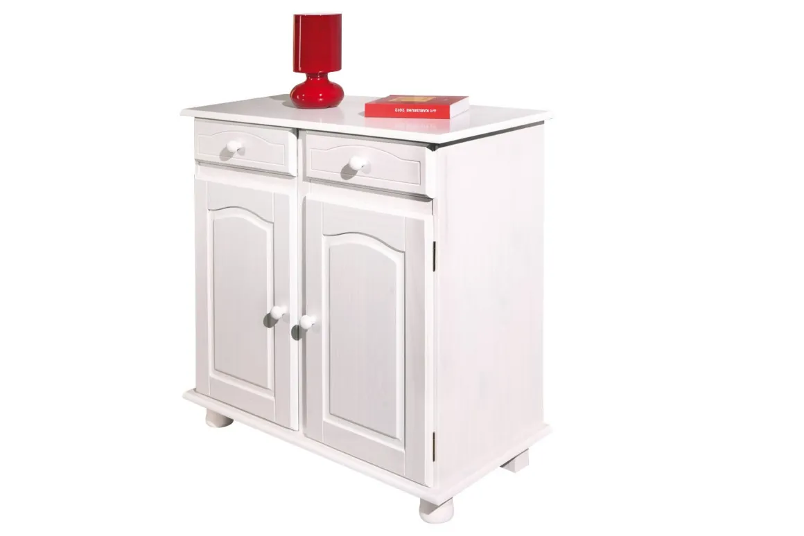 Credenza Bianco 2 Cassetti un Ripiano 88x43x87h cm, Apertura Battente - Pallare