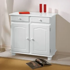 Credenza Bianco 2 Cassetti un Ripiano 88x43x87h cm, Apertura Battente - Pallare