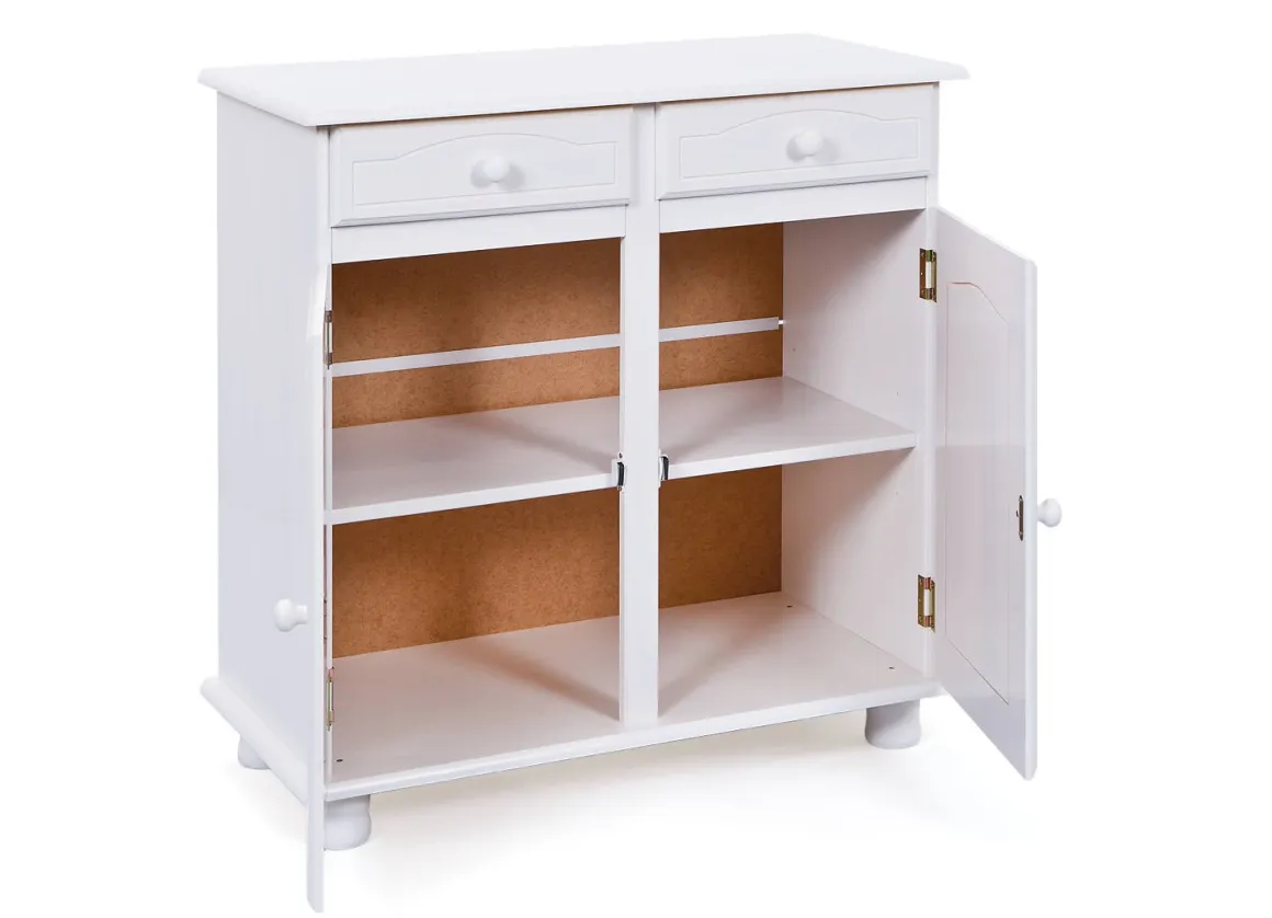Credenza Bianco 2 Cassetti un Ripiano 88x43x87h cm, Apertura Battente - Pallare