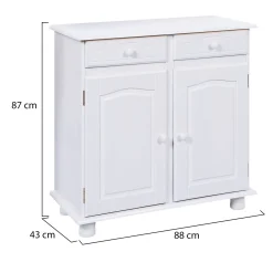 Credenza Bianco 2 Cassetti un Ripiano 88x43x87h cm, Apertura Battente - Pallare